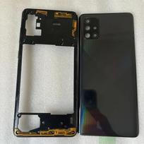 Pilnas korpusas Samsung Galaxy A71 2020 A715 A715F Vidurinio rėmelio dangtelis+Baterijos galinis dangtelis+Kameros lęšio remonto dalys juoda