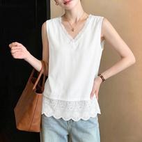 ZANZEA Women Elegant Lace Splice V-Neck Casual Sleeveless Vest Tops S balta