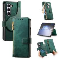 2 viename magnetinis užtrauktukas Kortelių lizdas Piniginė Odinis dėklas Samsung Galaxy Z Fold 8 ultra 7 6 5 Belaidžio įkrovimo krepšys Rankinė Dangtelis Galaxy Z Fold 8ultra žalia
