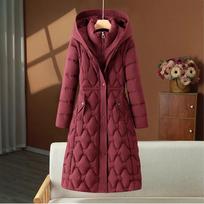 European Style Women's Long Down Cotton Jacket with Cinched Waist & Detachable Hood - 2025 Winter Fashion