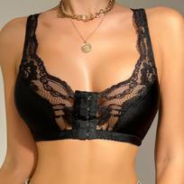 Women Solid Color Lace Converge Adjustable Bra Breathe Push Up Front Buckle Bra Bra Cozy Chest Tube Top Bralette Vest S juoda
