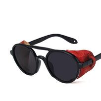 Classic Brand Design Fashion Round Steampunk Sunglasses Men Women Vintage Punk Leather Wrap Sun Glasses For Male Retro Goggle black