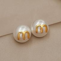 French Style Summer New Design High Quality  Niche Minimalist Pearl Letter M Light Luxury Earrings for Women .