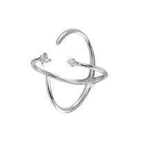PONYKISS  Sterling Silver Zircon Star Cross Opening Rings for Women Romantic Fine  Minimalist Sweet Cool Accessories