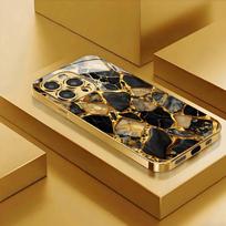 Juodo ir aukso marmuro aukso metalo dažų stiklinis telefono dėklas, skirtas iPhone 17 16 15 Pro Max 14 13 12 11 Pro 15 14 Plus 17 Air 16E dangtelis iPhone 16 Pro