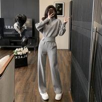 European Velvet Stand Collar Hoodie & Wide-Leg Pants Set - Women's 2026 Spring Design XXL