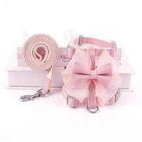 Princess Pet Harness Leash Set Lace Bowknot Adjustable Durable Dog Cat Vest Puppy Collar for Walking S rožinė