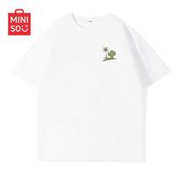 MINISO Men's American Retro Pure Cotton Crew Neck T-shirt L balta