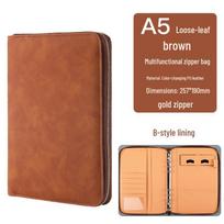 Customizable A5 Business Ring Binder Notebook with Zipper and Removable Weekly Planner brown