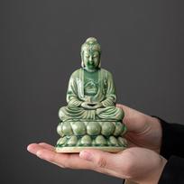 Ceramic Buddha Tea Pet Figurine Green Lotus Base Desktop Zen Decor for Tea Ceremony Home Office Craft Gift žalia