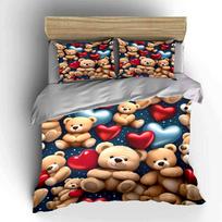 Teddy Bears Decor Gift Set Multiple Sizes Kid'S And Adults' Bedroom Exquisite 3Pc Bedding Set, Gift (as the picture,EU Twin 135X200cm&set) black
