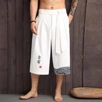 Men's Linen Pants Summer Casual Loose Fit Retro Embroidery Wide Leg Trousers Breathable Cotton for Men Fashion Comfort XXXXL balta