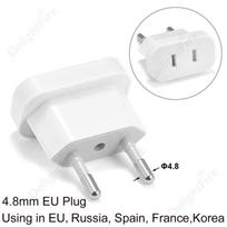 EU Plug Adapter China CN America US To EU Euro European Russia Spain Korea KR Travel Adapter 2Pin AC Converter Outlets Socket EU Plug-White 4.8mm