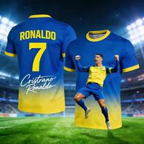 Ronaldo Summer Print Pattern Children's Clothing Football Shirt T-shirt Quick-drying Breathable Suitable for Outdoor Sports S blue