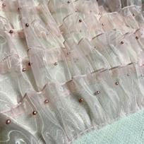 Organza Ruffled Beads Lace Fabric Trim Ribbon for DIY Sewing Wedding Dress Skirts Tulle Organza Clothing Accessories 5 Layers 91cm rožinė
