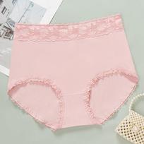 High Waist Plus Size Lace Trim Cotton Panties - Seamless, Breathable, with Abdomen Control and Antibacterial Properties. One Size