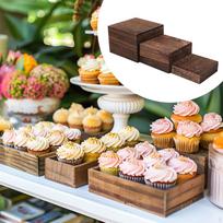3Pcs Wood Cake & Cupcake Stands Organizer Square Wooden Crates Jewelry Display Stand for