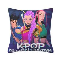 KPop Demon Hunters Huntrix Blue Tiger Derpy Pillowcases Cushion Cover Throw Pillow Cover Bedroom Decor Zippered Multi-Size 12x12Inch beige