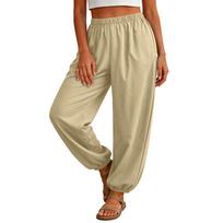 Women’s Loose Casual Pants – Quick-Dry Cargo Pants With Drawstring XXL chaki