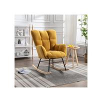 Modern Mid Century Rocking Chair Plush Fabric with Tufted Upholstery, Padded Seat for Living Room and Bedroom, Yellow