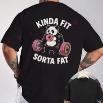 Gym Panda That Says Kinda Fit Sorta Fat Print Motorcycle T-Shirt back Print Men's Short Sleeve M
