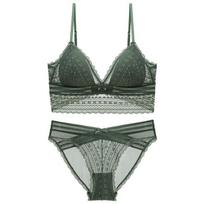 Sexy Lace Low-Back Wireless Bra Set with Thin Cotton Push-Up Pads and Butterfly Knot Design