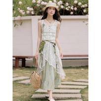 Summer vacation lace splicing dress set two-piece set S