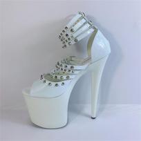 20cm Hentian High White Wedding Shoes with Fine Heels, Rivet Waterproof Platform, Nightclub Performance Shoes, Sandals 34 balta