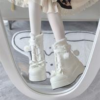 Sweet hairball bow lolita snow boots 2025 new thick-soled plush warm cute winter cotton boots 35 balta