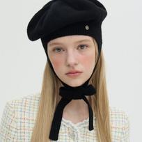 Brown Hat Tricot Ribbon Beret - Black Black