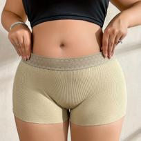 Mid-waist Seamless Lace-trimmed Leggings Boxer Briefs Women's Anti-exposure Non-rolling Safety Shorts/underwear L chaki