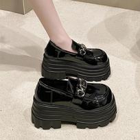 Fashion 9CM Women Pumps Mary Jane Lace Up Loafers Girls Students Lolita Shoes Puck High Heels Platform Pump Shoes Cosplay Female Shoes 34 juoda