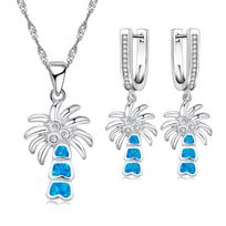 Fashion Opal  Set For Women Imitation Blue Fire Opal Cut Turtle/Cat Pendant Necklace Earrings Wedding WHITE