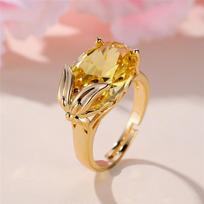 Unique Female Yellow Oval Round Zircon Stone Ring Dainty Gold Color Wedding  For Women resizable geltona