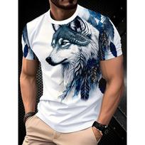 Men's Lightweight Summer Wolf Pattern Short Sleeve T-Shirt S gray