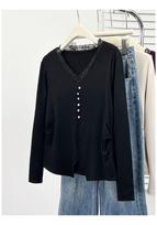 Plus Size Women's Lace Ruffle Long Sleeve Top with Brushed Inner Lining 2XL juoda