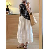 Women's Lightweight Summer Lace-Trimmed Checkered Harem Pants: Relaxed-Fit, High-Waisted, Slimming, Loose-Fit, Cropped Casual Pants M balta