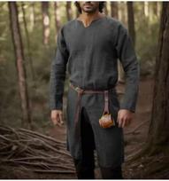 Vyriški žali viduramžių vikingų renesanso tunikos marškiniai black