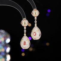 Luxury Vintage Pink Crystal Purple Diamond Waterdrop Cubic Zircon S925 Ear Pin Women Drop Earrings sidabras