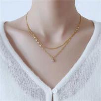 Trendy Stainless Steel Double-layer Chains Choker Necklace Bohemia CZ Crystal Pendant Necklace For Women