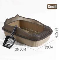 Cat Litter Box Thickening Kitty Sandbox Semi-enclosed High Side Splashproof Pet Bedpans with Litter Scoop Cleaning Cat Supplies beige