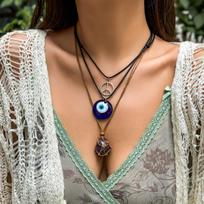3Pcs Creative Blue Turkish Lucky Eye Pendant Choker Necklace for Women Vintage Ethnic Stone Wax Thread Chain Jewelry Accessories