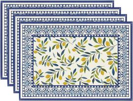 Lemon Branches Leaves Lace Summer Placemats Set of 4, 12x18 Inch Seasonal Holiday Table Mats for Party Kitchen Dining Decoration 4pcs-12x18"