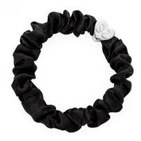 by Eloise London Silver Heart Silk Scrunchie Black gumytė plaukams