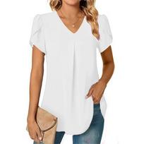Women V Neck Splice Lace Decoration Pullover Shirt Elegant Botanical Flowers Prints Female Blouse Summer Casual Short Sleeve Top S balta