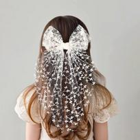 Lace Bow Hair Clip with Embroidered Tulle Ribbon for Children Soft Fabric Hair Accessory Elegant Bowknot Hairpin for Girls One Size