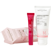 NOVEXPERT kalėdinis rinkinys veido priežiūrai (putlinamoji priemonė lūpoms Lip'Up, 8ml; švelnus kreminis veido šveitiklis su magniu, 60ml )