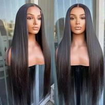 Factory Front Lace Wig Long Straight Hair Collagen Wigs Europe & America 13x4 Lace Set in Stock Can Be Dyed Custom Packaging (Black,26 inches) juoda