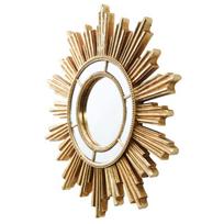 Elegantiškas apvalus dervos makiažo veidrodis su auksinių saulės spindulių dizainu, kabinamas ant sienos, tualetinis veidrodis namų svetainei, miegamojo dekoravimui 1 beige