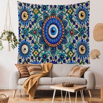 Trendy Boho Evil Eye Anime Tapestry Indian Buddha Wall Decoration Witchcraft Bohemian Hippie Wall Hanging Sheets 74x94cm(29x37in) blue